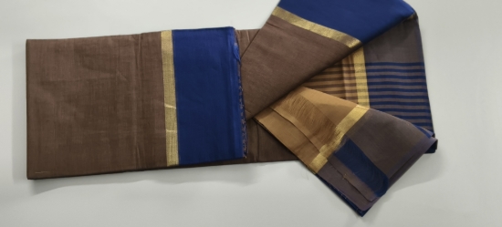Picture of Chettinad Plain Cotton Saree Thin Golden Zari Contrast Border Saree